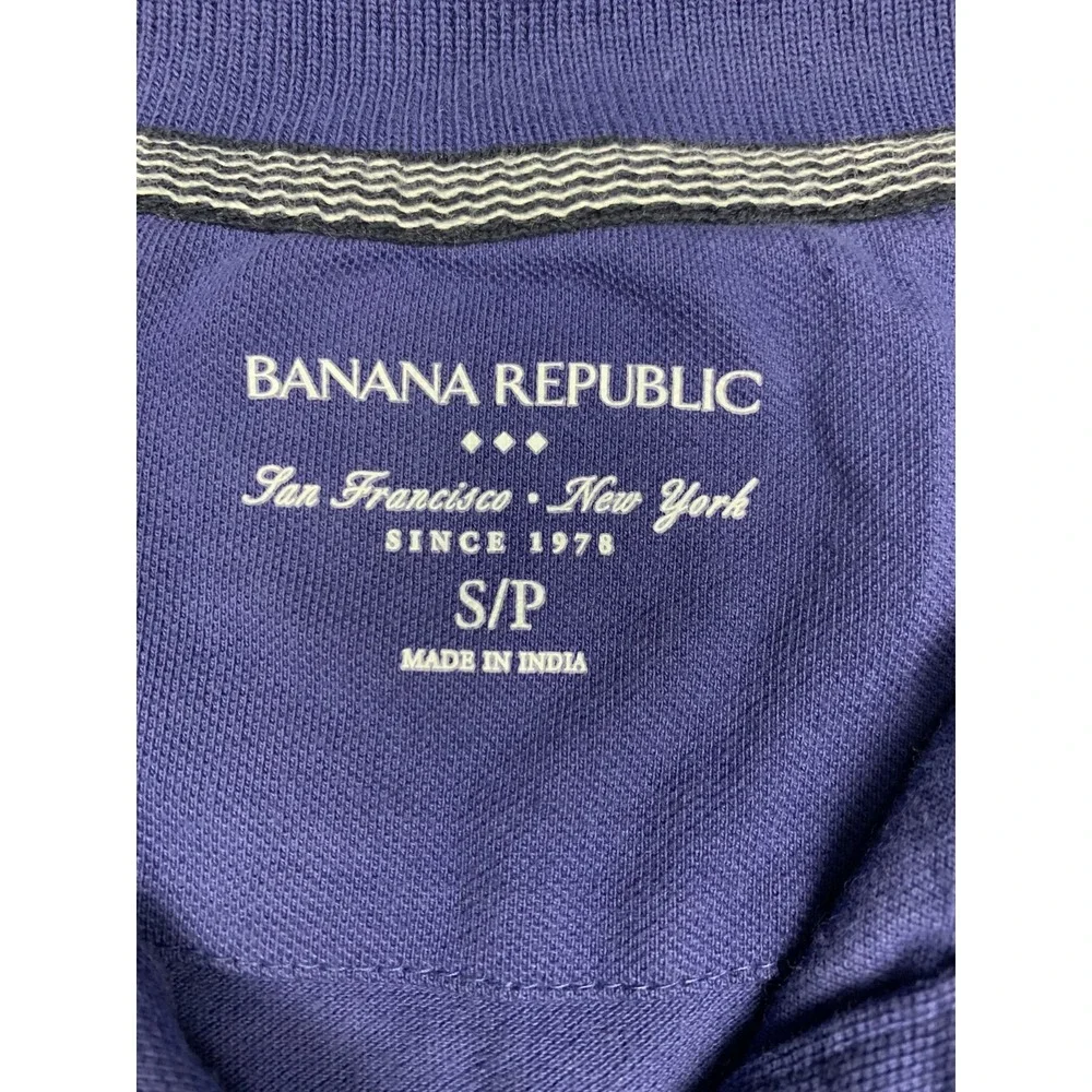 Banana Republic Polo Mens Small Deep Blue Tipped Raglan‎ Short Sleeve Pique S